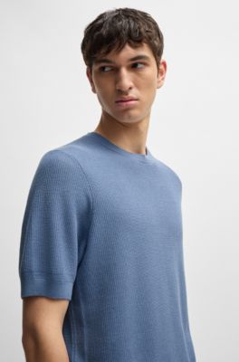 Short-sleeved sweater in a regular fit, Light Blue