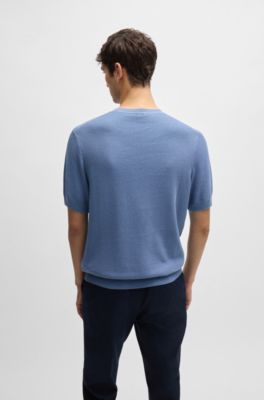 Short-sleeved sweater in a regular fit, Light Blue