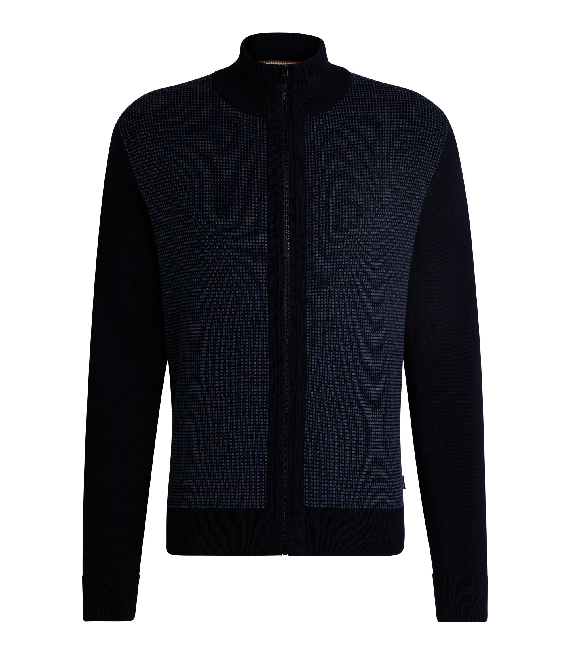 BOSS - Zip-up cardigan in wool with mixed structures - Dark Blue