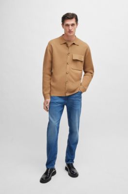 Relaxed-fit knitted overshirt in cotton, Light Beige