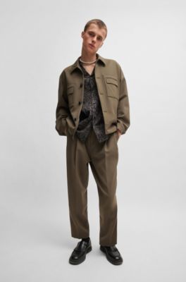 Camisa oversize fit de popel&iacute;n de algod&oacute;n con logo estampado de temporada, Negro