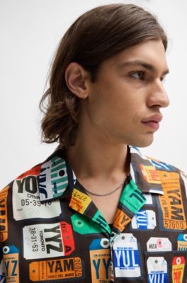 Camisa oversize fit de popel&iacute;n de algod&oacute;n con logo estampado de temporada, Rosa claro