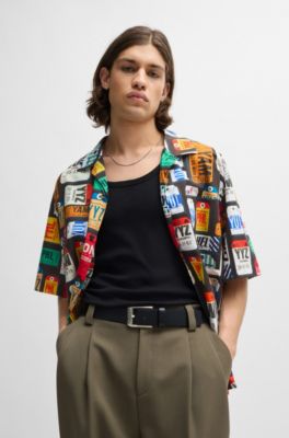 Camisa oversize fit de popel&iacute;n de algod&oacute;n con logo estampado de temporada, Rosa claro