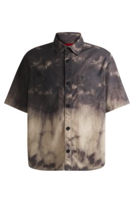Hugo Boss Hugo Eratino Tie Dye Short Sleeve Nylon Button-up Shirt In Brown