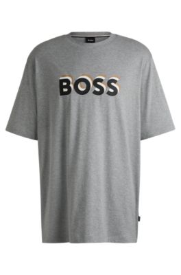 Hugo Boss Cotton-jersey T-shirt With Layered-effect Logo In Silver