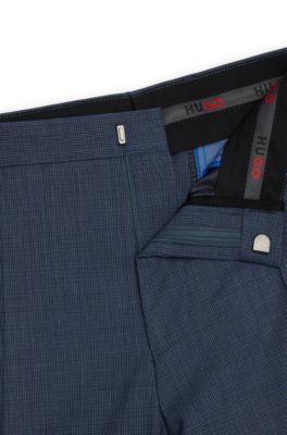 Pantalones extra slim fit de pa&ntilde;o el&aacute;stico con motivo de pata de gallo, Azul oscuro