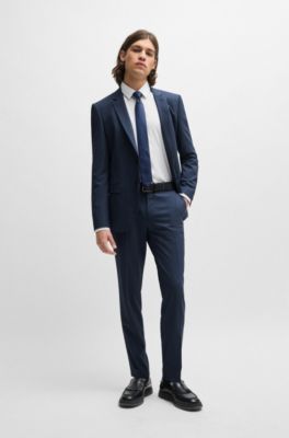 Pantalones extra slim fit de pa&ntilde;o el&aacute;stico con motivo de pata de gallo, Azul oscuro