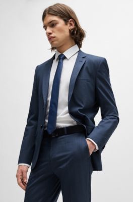 Pantalones extra slim fit de pa&ntilde;o el&aacute;stico con motivo de pata de gallo, Azul oscuro