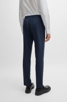 Pantalones extra slim fit de pa&ntilde;o el&aacute;stico con motivo de pata de gallo, Azul oscuro