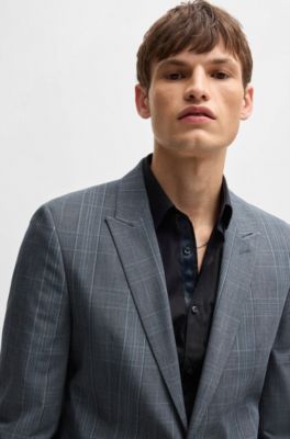 Extra-slim-fit jacket in checked performance-stretch fabric, Dark Blue