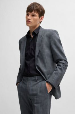 Extra-slim-fit jacket in checked performance-stretch fabric, Dark Blue