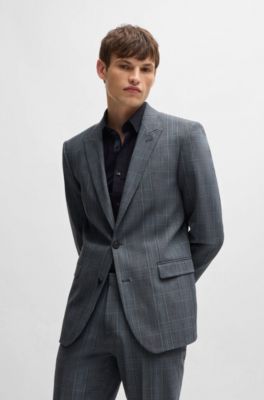 Extra-slim-fit jacket in checked performance-stretch fabric, Dark Blue