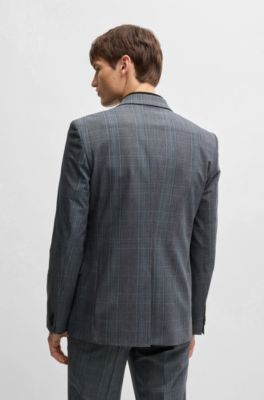 Extra-slim-fit jacket in checked performance-stretch fabric, Dark Blue