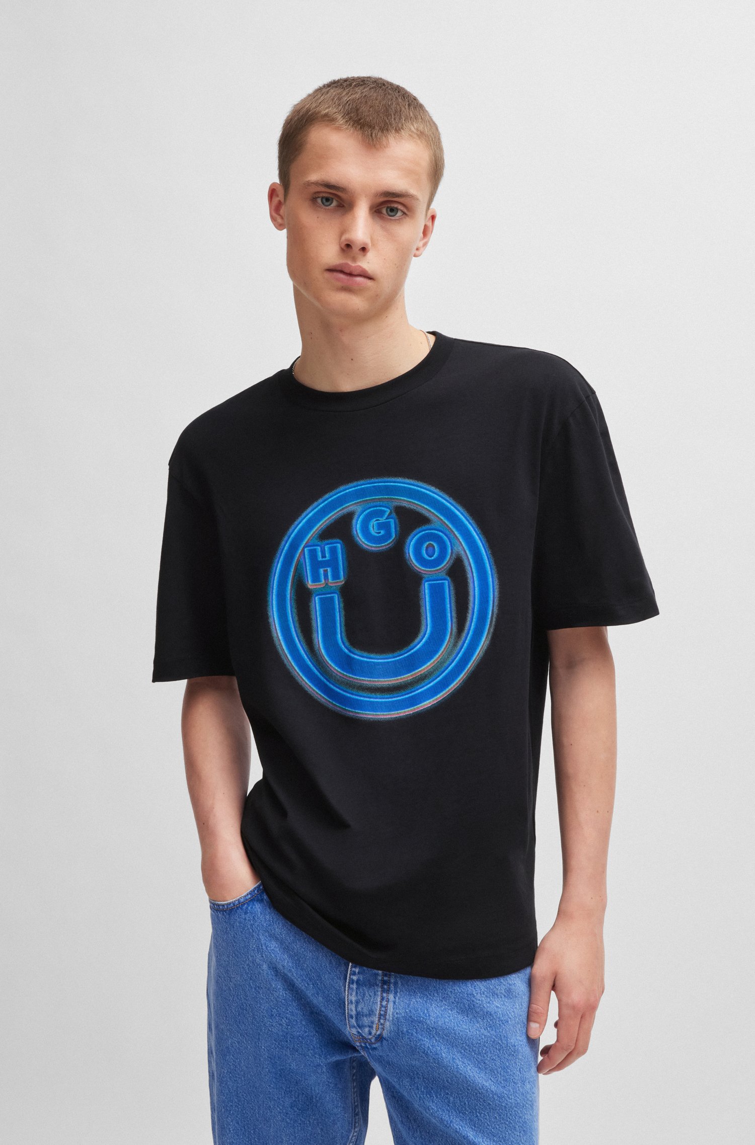 Cotton-terry T-shirt with smiley-face logo