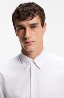 Camisa regular fit abotonada de algod&oacute;n Oxford, Blanco