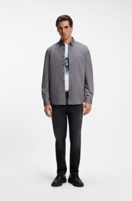 Camisa regular fit abotonada de algod&oacute;n Oxford, Marr&oacute;n oscuro