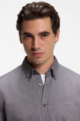 Camisa regular fit abotonada de algod&oacute;n Oxford, Marr&oacute;n oscuro