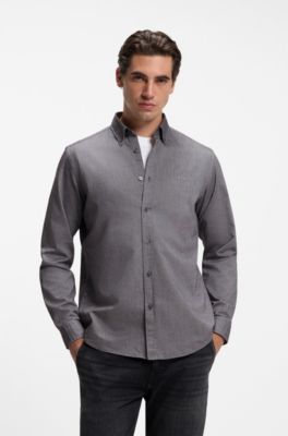 Camisa regular fit abotonada de algod&oacute;n Oxford, Marr&oacute;n oscuro