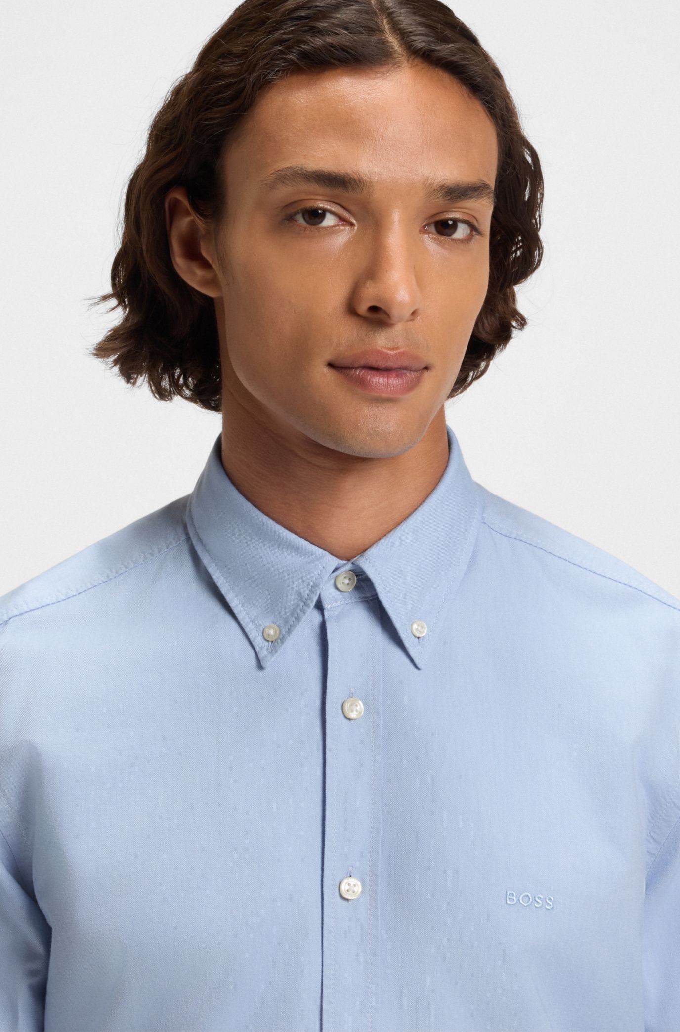 Button-down regular-fit shirt in Oxford cotton, Light Blue