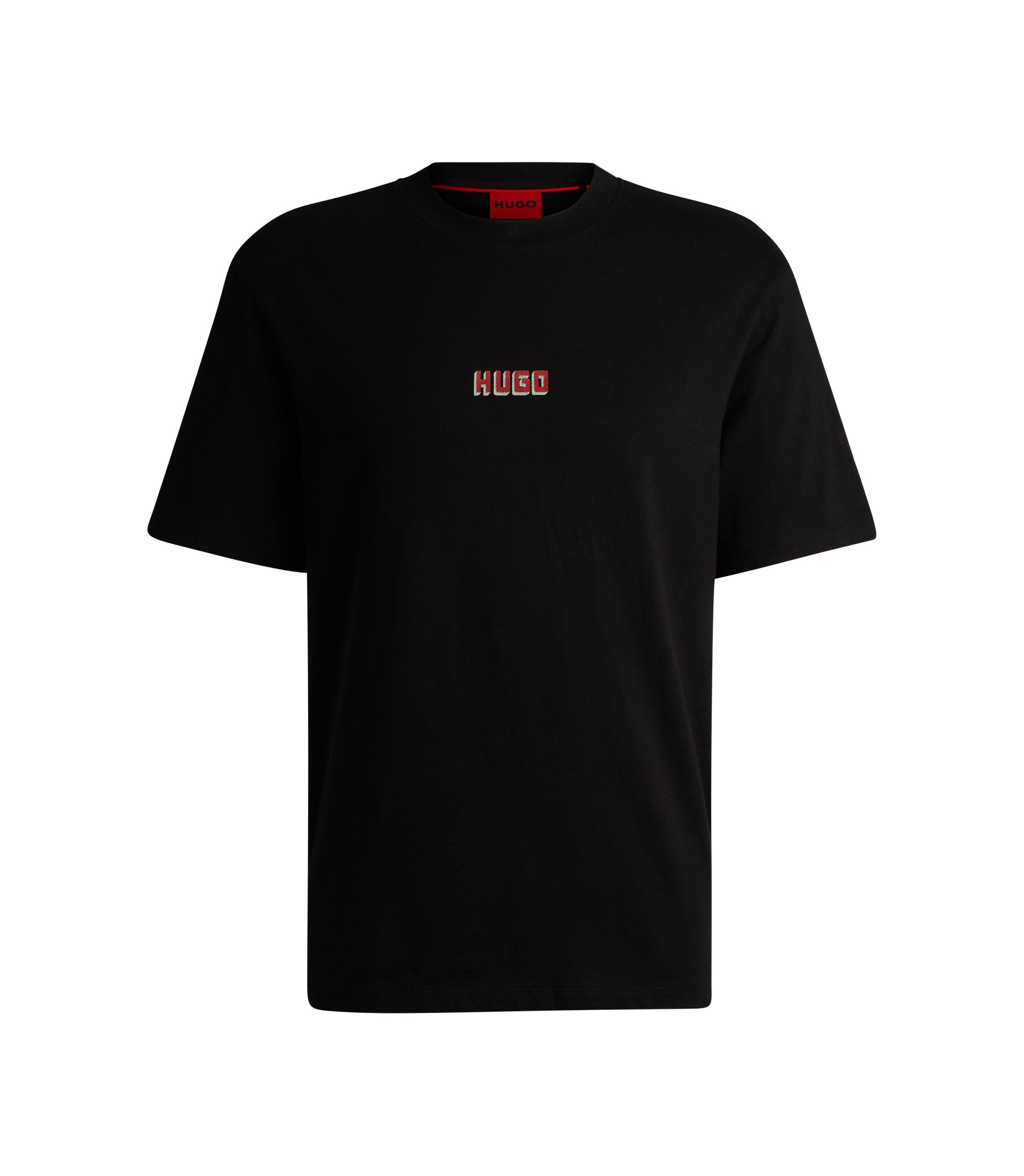HUGO - Relaxed-fit T-shirt in cotton with large rear logos - Black