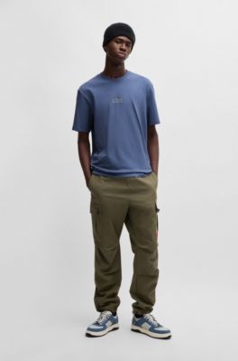 Relaxed-fit T-shirt in cotton with large rear logos, Blue