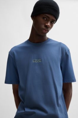 Relaxed-fit T-shirt in cotton with large rear logos, Blue