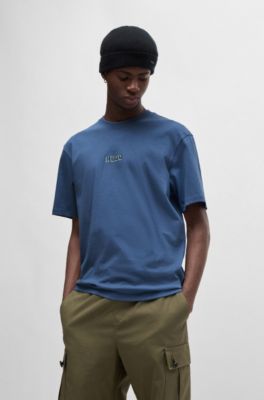 Relaxed-fit T-shirt in cotton with large rear logos, Blue