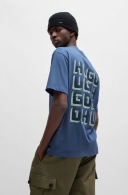 Relaxed-fit T-shirt in cotton with large rear logos, Blue