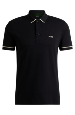 BOSS - Interlock-cotton slim-fit polo shirt with contrast trims