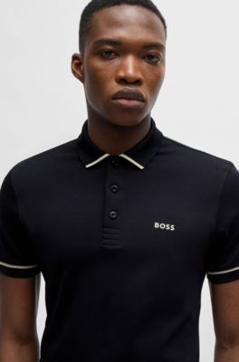Interlock-cotton slim-fit polo shirt with contrast trims, Black