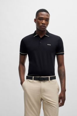 Interlock-cotton slim-fit polo shirt with contrast trims, Black