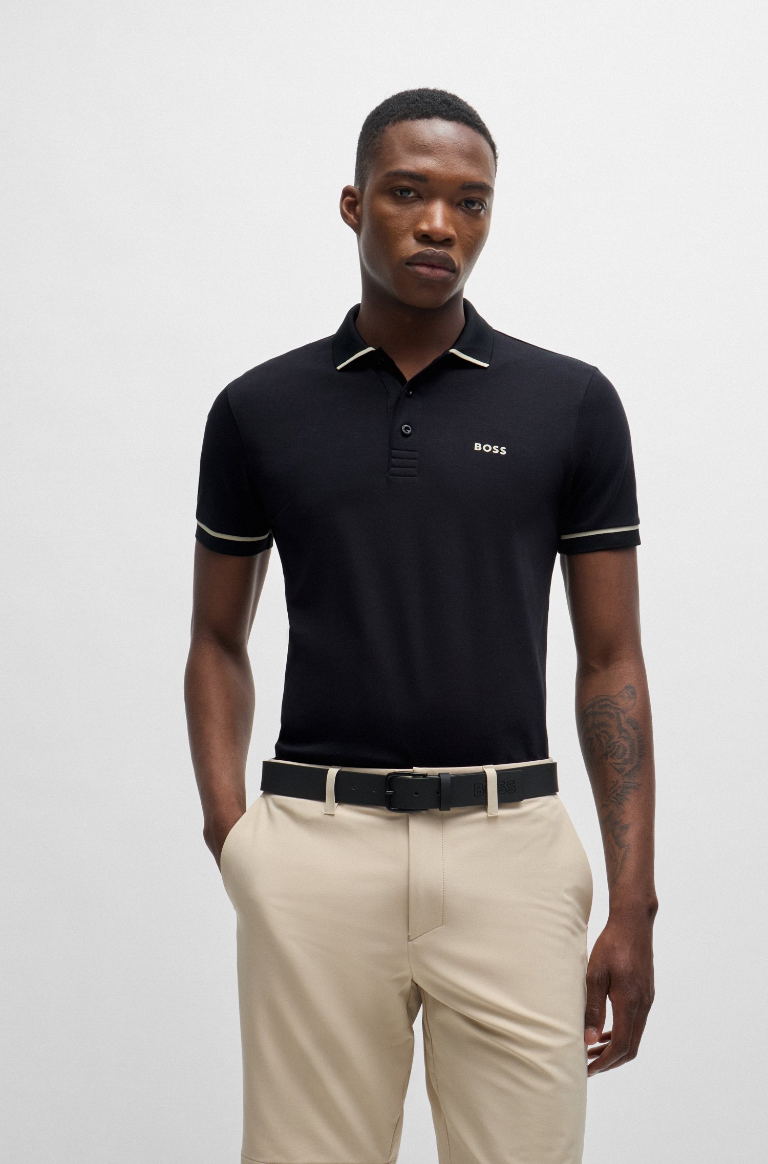 Interlock-cotton slim-fit polo shirt with contrast trims