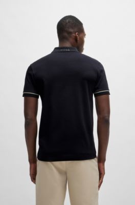 Interlock-cotton slim-fit polo shirt with contrast trims, Black