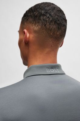 Polo slim fit de algod&oacute;n interlock con ribetes en contraste, Gris