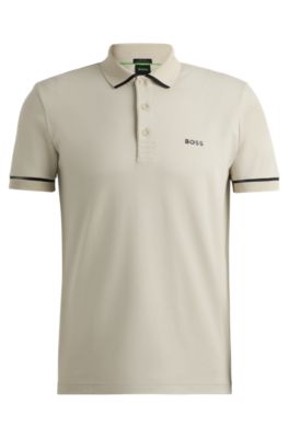 Hugo Boss Interlock-cotton Slim-fit Polo Shirt With Contrast Trims In Neutral
