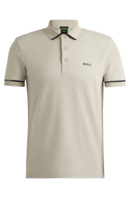 BOSS - Interlock-cotton slim-fit polo shirt with contrast