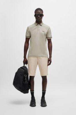 Polo Slim en coton interlock avec finitions contrastantes, Beige clair