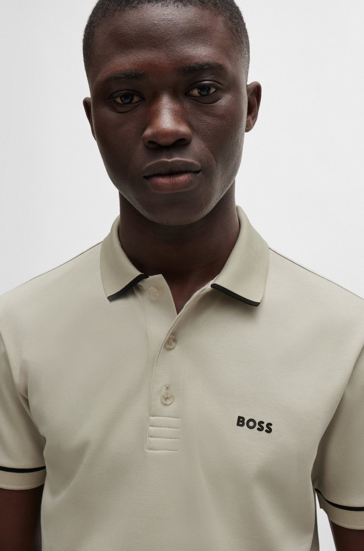 BOSS - Interlock-cotton slim-fit polo shirt with contrast BOSS - Interlock-cotton slim-fit polo shirt with contrast