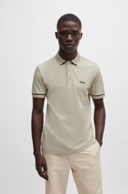 Polo Slim en coton interlock avec finitions contrastantes, Beige clair