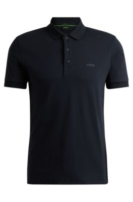 Polo Slim en coton interlock avec finitions contrastantes, Bleu fonc&eacute;