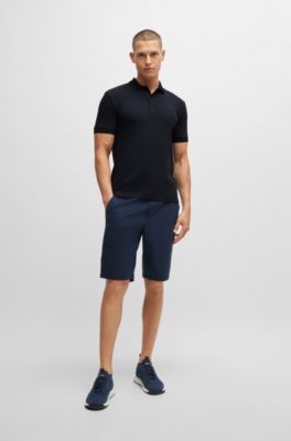 Polo Slim en coton interlock avec finitions contrastantes, Bleu fonc&eacute;