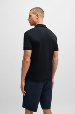 Polo Slim en coton interlock avec finitions contrastantes, Bleu fonc&eacute;