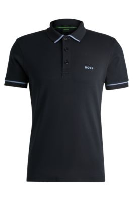 Interlock-cotton slim-fit polo shirt with contrast trims, Dark Blue