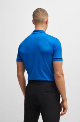 Interlock-cotton slim-fit polo shirt with contrast trims, Light Blue
