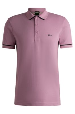 Interlock-cotton slim-fit polo shirt with contrast trims, Light Purple