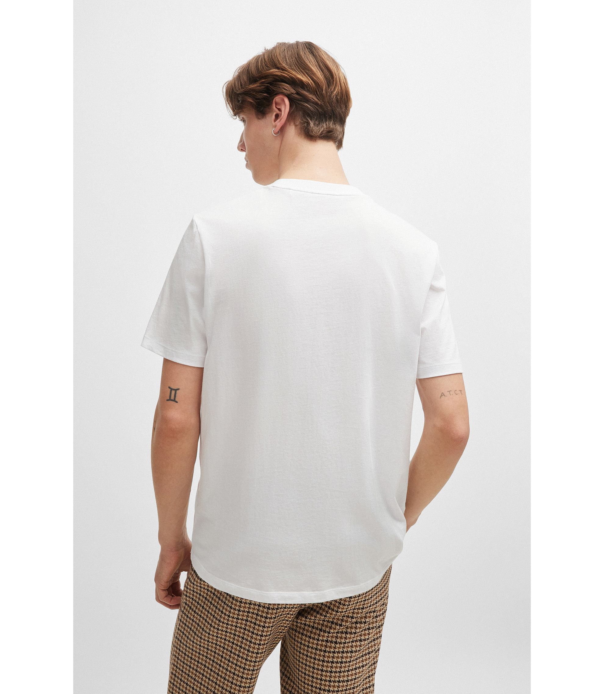 HUGO - Cotton-jersey regular-fit T-shirt with houndstooth HUGO - Cotton-jersey regular-fit T-shirt with houndstooth