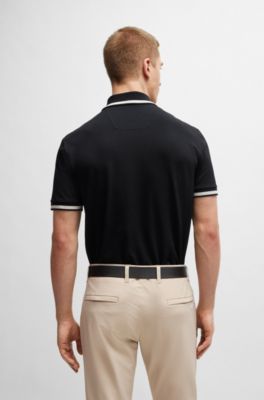 Polo de algod&oacute;n con rayas y logo, Negro
