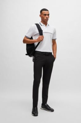 Polo de algod&oacute;n con rayas y logo, Blanco