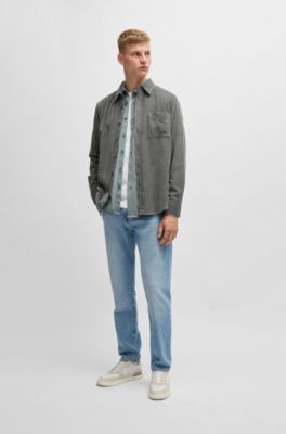 Melange slim-fit shirt in cotton piqu&eacute;, Light Green