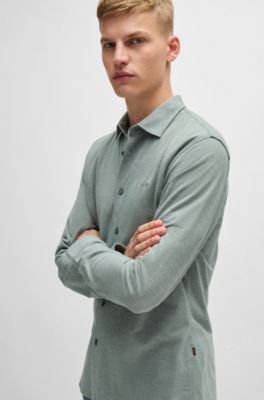 Melange slim-fit shirt in cotton piqu&eacute;, Light Green